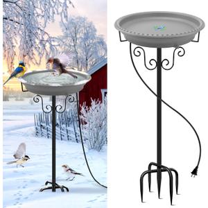 Lovppy Heated Bird Bath, 100W Thermostatically Controlled Heated Bird Baths for Outdoors Bird Bath Heater with Metal Stake, Heated Bird Bath for Outside Winter Garden Patio Yard Lawn (Gray)