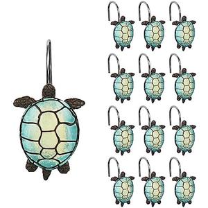 Sunlit Sea Turtle Shower Curtain Hooks, Home Decorative Shower Curtain Rings for Bathroom, Resin, Ocean Shower Curtain Hanger Hooks for Kid Room Living Room