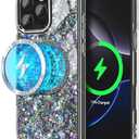 YZB for iPhone 16 Pro Max Magnetic Case [Compatible with MagSafe] Built-in Stash Camera Cover Stand, Luxury Bling Glitter [10FT Military Drop Protection] Case, Cute Sparkly for Women Girls, Crystal