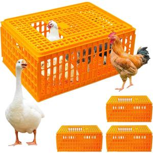 4 Pcs Poultry Carrier Crate, 29 x 21 x 13 in Plastic Poultry Transport Crate Carrier, Chicken Crates Transport Box for Chicken, Bird, Duck, Goose, Yellow