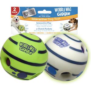 Wobble Wag Giggle & Glow | Rolling Enrichment Toy for Fun Playtime, Interactive Play for Indoor or Outdoor, Keeps Dogs & Puppies Large, Medium or Small Busy & Moving, As Seen on TV | Pack of 2