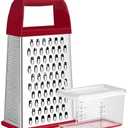 Urbanstrive Cheese Grater With Container, Professional Cheese Grater with Handle, Stainless Steel Graters for Kitchen Handheld, Box Grater with 4 Sides for Vegetables, Ginger, Potatoes (Red)