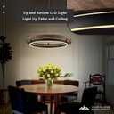 LED 2 Ring Chandelier Dimmable Up Down Light Black Chandelier Round Foyer Chandeliers Light Walnut Wood Black Circular Chandeliers for Dining Room Entry Bedroom Office Living Room, 55W Up&Downlight
