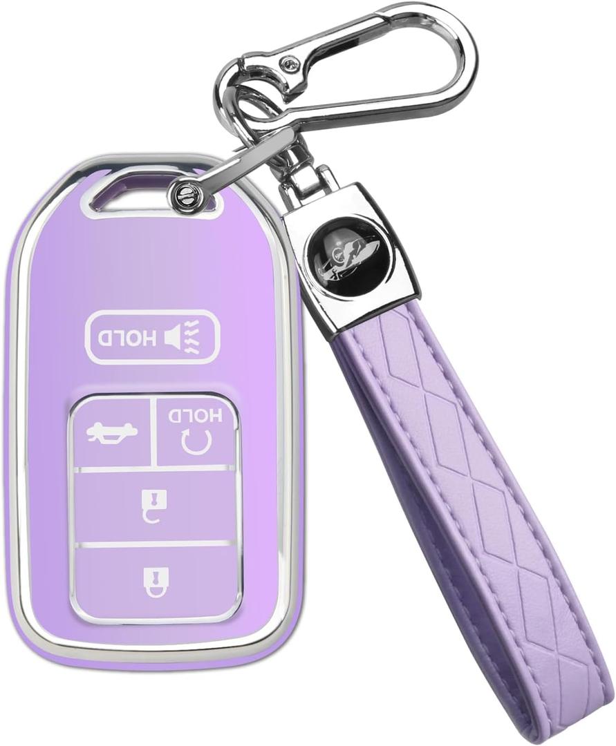 MILD EAST for Honda Key Fob Cover with Keychain, Car Key Case Shell Protector for Honda Accord | Civic | Pilot | CRV Passport Insight EX Fit Odyssey | 2015-2021 | 5 Buttons, Purple