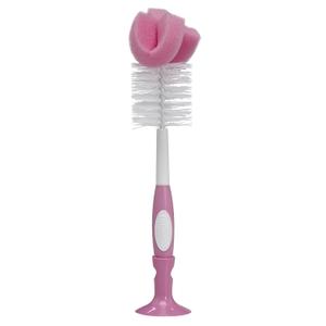 Dr. Brown's Reusable Sponge Baby Bottle Cleaning Brush with Suction Cup Stand, Scrubber and Nipple Cleaner, Pink 1-Pack