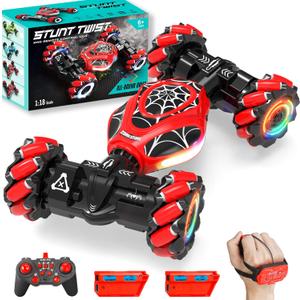 Spider Gesture RC Car, 2.4GHz Gesture Sensing RC Stunt Car Toys for 6-12 Years Old Boys Girls, Hand Controlled Remote Drift Twist Offroad 360 Rotation with Lights Music for Birthday Gifts (Black Red Spider)