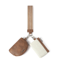 CLUCI Keychain Wallet for Women Leather Coin Purse Detachable Dual Pouch Wristlet Wallet Zipper Pocket Beige With Brown