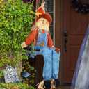 Shappy 60 Inch Large Fall Scarecrow Sitter Halloween Decoration Country Charm Harvest Outdoor Indoor Sitting Scarecrow for Garden Home Yard, Boy Style