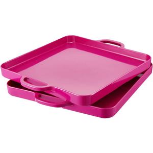 Square Serving Trays with Handles Melamine Hot Pink 12.5x12.5 Inch Spill Proof Kitchen Eating Trays Set of 2 for Cafeteria Cafe Food Appeizer Dessert Snack Dinner Lunch Breakfast,TR12-02