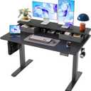 TIQLAB Standing Desk with Two Drawers, Stand Up Standing Desk Adjustable Height, Electric Sit Stand Table with Storage Shelf and Splice Board, 48 * 24 inch, Black