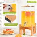 2.2 Gallon Large Water Glass Drink Dispenser with Wood Stand for Parties | Stainless Steel Leak-Proof Spigot, Wide Mouth Opening, Easy to Clean, Lemonade, Juice, Tea, Party Drinks, Birthday Parties