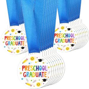 Kenning 24 Pcs Pre-school Graduation Medal Bulk 2 Inch Acrylic Award Medals with Neck Ribbon Cute Graduation Gifts, Grad Medal Party Favor Supplies Decorations