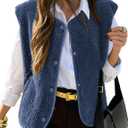 KIRUNDO Women's Fall Winter Fleece Vest 2025 Trendy Sleeveless Sherpa Jacket Button Down Open Front Fuzzy Warm Outerwear (M)