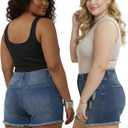 high Waisted Jean Shorts Women Stretchy Womens Jean Shorts, Frayed Hem, Comfy fit,Ripped Denim Shorts, Soft Denim (Blue, L)