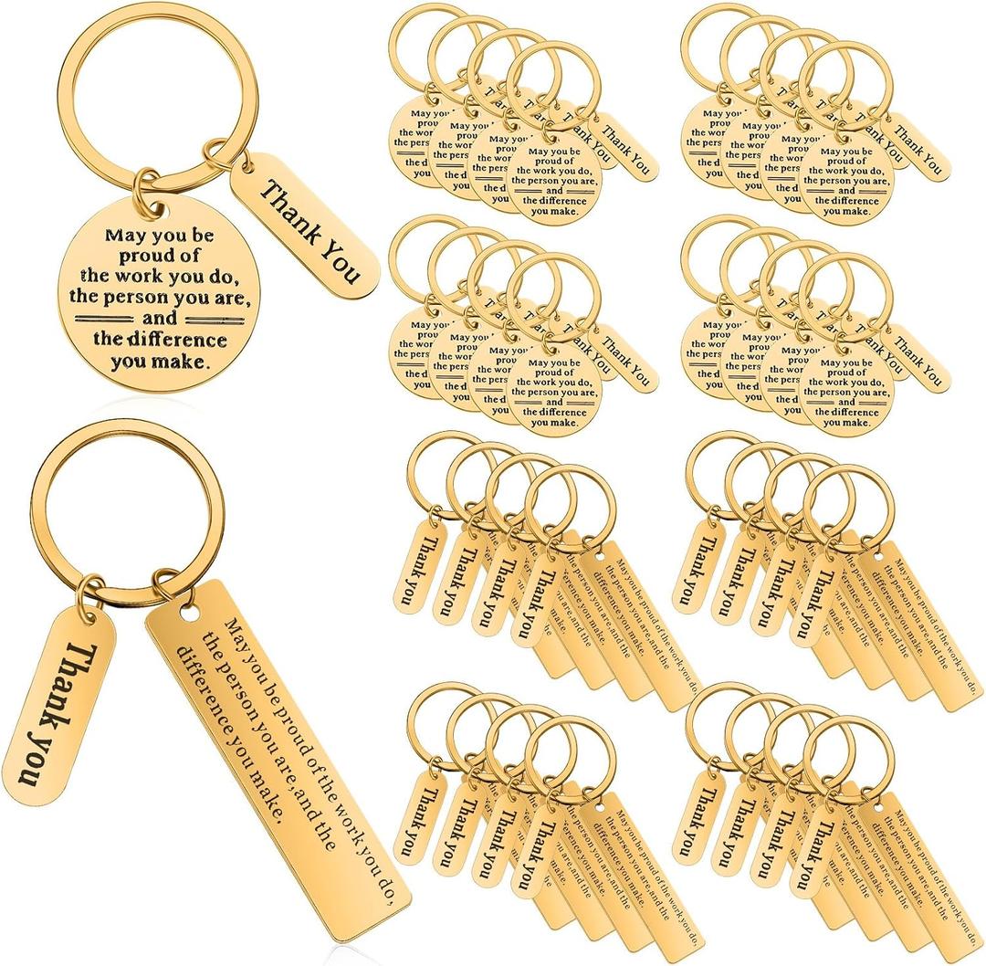 32 Pcs Thank You Gifts Keychain Bulk Employee Appreciation Keychain Christmas Gift for Volunteer Coworkers Women Men