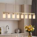 8-Light Brushed Gold Linear Chandelier,60" Dining Room Light Fixture