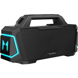 Bluetooth Speaker,MusiBaby M1 Wireless Speakers with Subwoofer,IPX6 Waterproof,20H Playtime,RGB Lights,Deep Bass,Portable,Large,Loud Speaker for Outdoor,Party,Camping,Backyard,Dual Pairing(Blk)