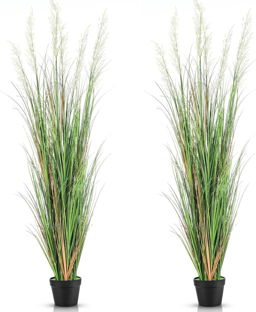 Jexine 2 Pcs 6 ft Tall Artificial Grass Plant Potted Artificial Greenery Floor Plants Faux Pampas Grass Tall in Pot for Housewarming Gift House Garden Bathroom Lobby Outdoor Decoration