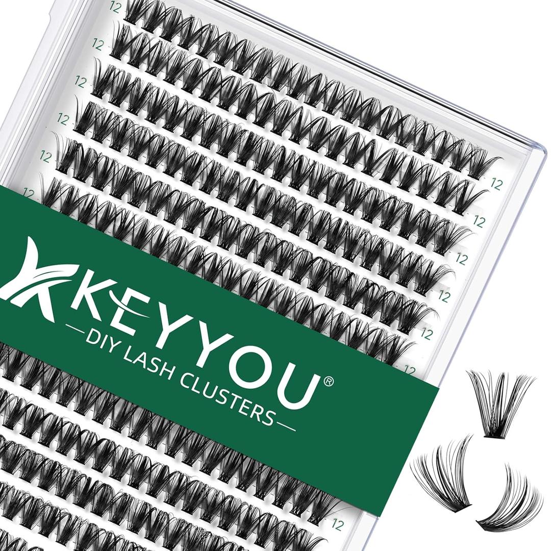 KEYYOU Lash Clusters 300pcs Individual Lashes, 40D 0.07D Curl 12mm DIY Eyelash Extension, Soft & Natural Volume Cluster Lashes with Large Tray