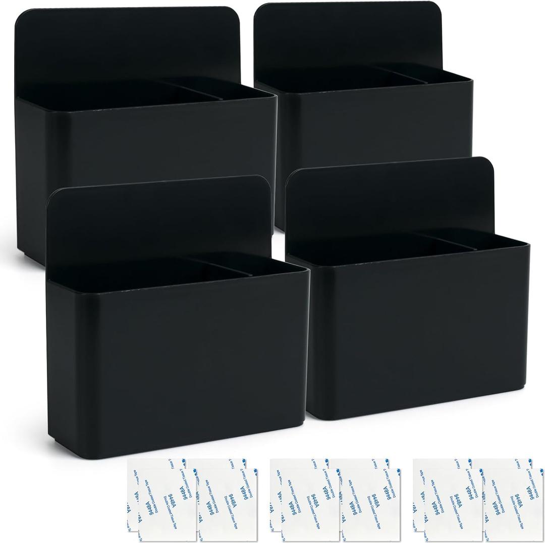 4-in-1 Magnetic Marker Holder - Dry Erase Marker, Pen Holder, Wall Mount, Self-Adhesive for Whiteboard, Fridge, Home Office, School (Black)