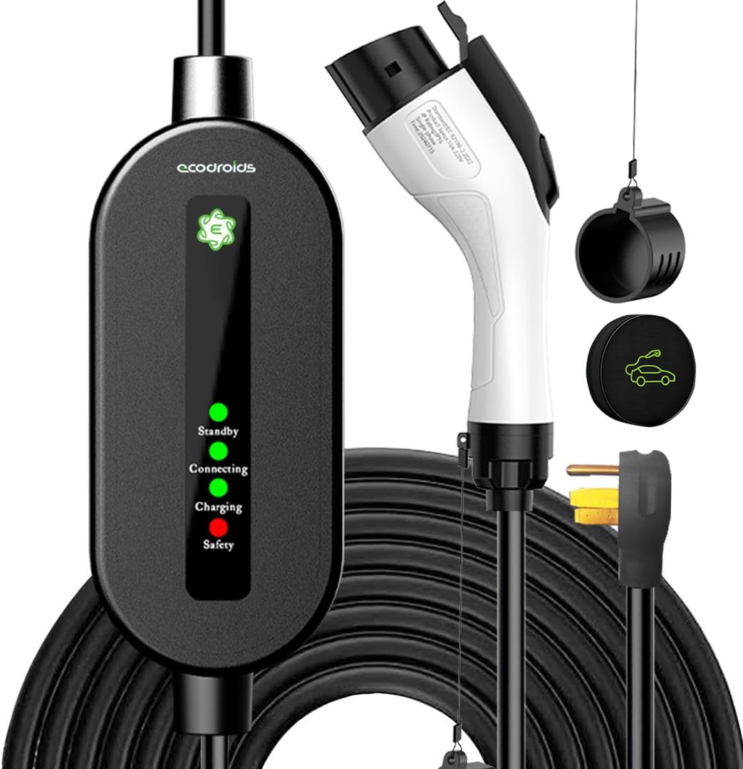 Portable Level 2 EV Charger 240V 32A (7.68kw) - Portable Electric Vehicle Charger with 25ft Charging Cable NEMA 14-50 Plug, IP65 Waterproof & Fireproof, Compatible with All J1772 Evs
