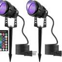 Color Changing Spotlight with Timer, 12W RGB Color Changing Spot Lights, LED IP65 Landscape Waterproof Outdoor Lights, Metal Case Spiked Stand for Garden Houses Trees Decorative(2 Pack)