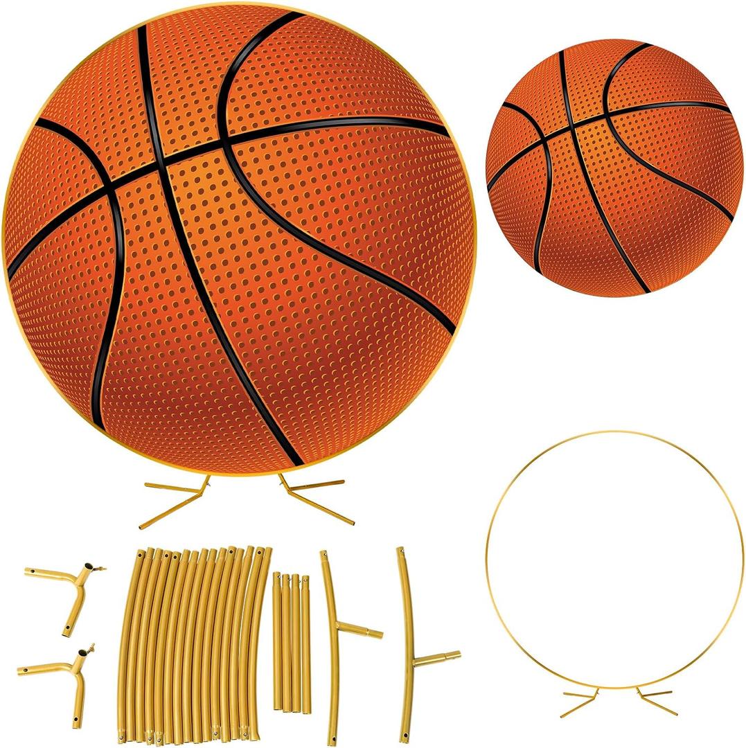 Novabright Basketball Party Decorations 7.2ft Backdrop Decor Senior Night 2026 Kit Circle Cover and Metal Circle Arch Background Stand for Sports Theme Basketball Gender Reveal Party Decor, 7.2 ft x 0.755 ft
