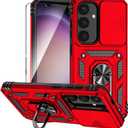 for Galaxy S25 Case with Slide Camera Cover HD Screen Protector [Military Grade 16ft. Drop Tested] Magnetic Ring Kickstand Protective Phone Case for Samsung Galaxy S25 (Red)