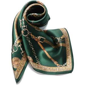 ANDANTINO 100% Mulberry Silk Scarf -21 Lightweight Square Neckerchief  Breathable Digital Printed Scarves with Gift Packed (Blackish Green)