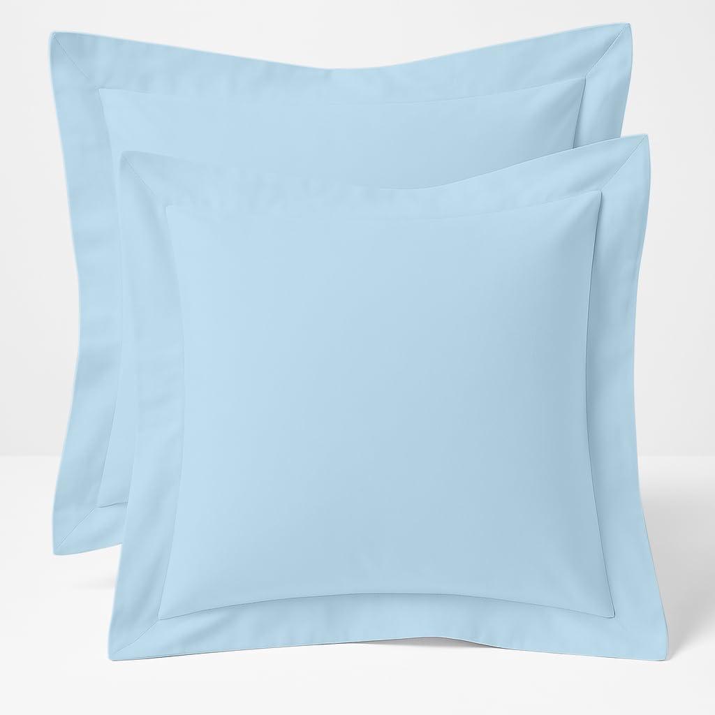 2 Pack Euro Pillow Shams 26x26 600 Thread Count 100% Organic Cotton Sky Blue Square Pillow Covers with 2 Inch Flange, Soft & Smooth Premium Hotel-Quality Pillowcases, Set of 2