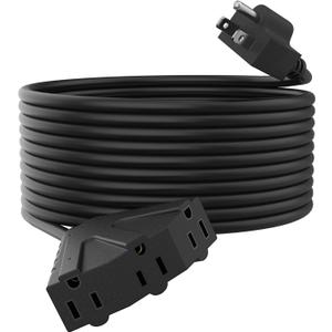 PLUGTUL 50FT Outdoor Extension Cord with Multiple Outlets, 14 Gauge, 3-Outlet, SJTW, 15A 14AWG 1875W SJTW, ETL Listed - Great for Garage, Garden and Home, Black