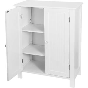 SUPER DEAL Modern Bathroom Floor Storage Cabinet with Adjustable Shelf and Double Door Rust Proof, Living Room Modern Home Furniture Storage Organizer Cabinet (White)