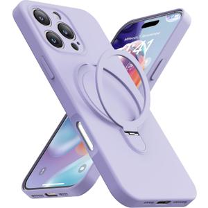 Magnetic Stand for iPhone 16 Pro Max, Liquid Silicone, [Compatible with MagSafe][Built-in Kickstand&Ring Holder] Anti-Scratch Soft Microfiber Lining, Light Purple