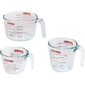 Pyrex Essentials (3-Pack) Glass Measuring Cups Set, (1, 2 & 4 Cup) Measuring Cups For Prepping, Baking and Cooking, Preheated Oven, Dishwasher, Freezer, and Microwave Safe