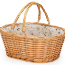 Wicker Picnic Basket with Double Folding Handles, Natural Large Willow Hamper Empty Basket Cheap Easter Eggs Candy Storage Wine Basket for Toy, Flower, Wedding（White 16inch）
