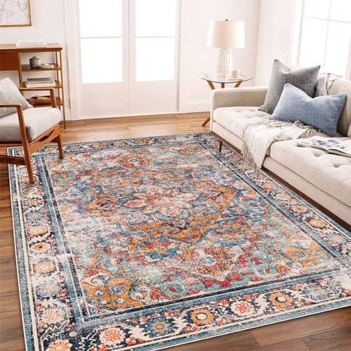 CHAMPLANT 6'x9' Washable Vintage Area Rug Boho Chic Medallion Distressed Design Non-Shedding Easy Care Ideal for High Traffic Areas in Living Room Bedroom Kitchen Office Large Carpet