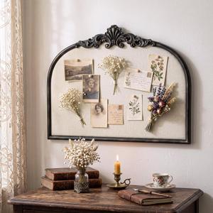 Novabright Arched Metal Framed Pinboard for Walls 20 x 15 Inch Cork Fabric, 23.4" x 17.3"
