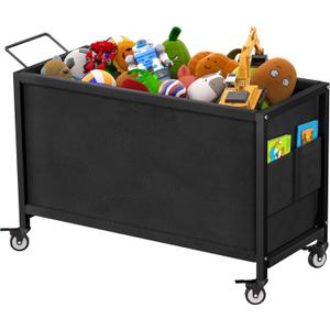 100L Large Kids Toy Box with Wheels, Toy Chest Storage Organizer for Toddlers, Boys, Girls, Toy Storage Bin for Stuffed Animals, PlayRoom, Bedroom, Nursery, Living Room, Black
