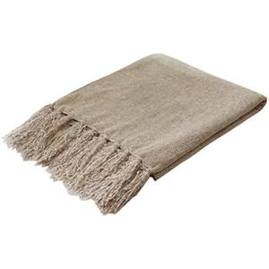 Yoenillo Light Taupe Chenille Throw Blanket for Couch Bed，Soft Cozy Throw Blanket with Handmade Fringe, Decorative Blanket for Sofa Chair Living Room for Gif 120x90