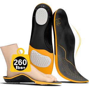 Plantar Fasciitis Insoles for Women Men-260lbs+ Orthotic Arch Support Shoe Inserts for Running, Work Boots, Pain Relief All-Day Comfort for Flat Feet/High Arch (Orange, M | Men 8.5-10/WOMEN 9.5-11)