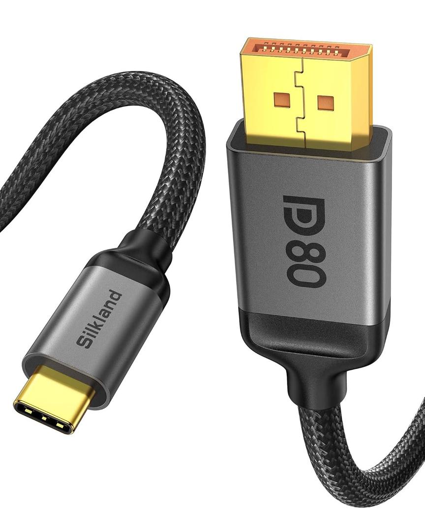 Silkland 80Gbps USB C to DisplayPort 2.1 Cable [16K@60Hz, 8K@240Hz, 4K@540Hz], Unidirectional Thunderbolt 5/4 to DisplayPort Cord, USBC to DP Compatible for MacBook, Odyssey G8/G9, iPhone 17/16, 3.3FT