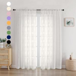 Aiyufeng Sheer Curtains 72 Inches Long 2 Panels, 3D Floral Clip Jacquard Transparent Light Weight Soft Window Treatments See Through Curtains, Rod Pocket for Bedroom Living Room, 54Wx72L Inch, Beige