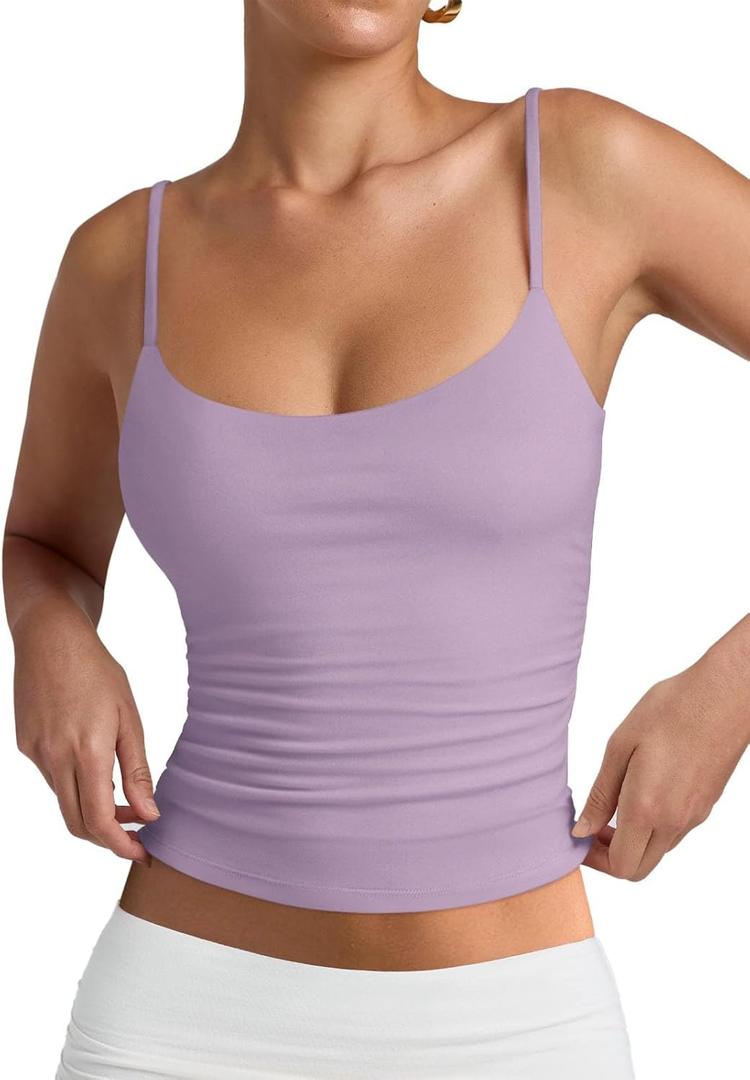PINKMSTYLE Women's Basic Double Lined Scoop Neck Tank Tops Adjustable Cami Tank Summer Sleeveless Tops (XX-Large, Lavender)