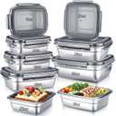 9 Pcs Stainless Steel Food Containers with Lids, Square Airtight Bento Lunch Boxes Metal Snack Containers Sandwiches Storage Container for Home Office Pinic Travel (12 18 25 28 60oz)