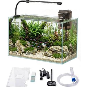 Glass Fish Tank Kit, 5 Gallon Betta Fish Tank Aquarium Starter Kit with Filter, Lights, Lid, for Betta, Goldfish, Small Fish or shrimg, Clear