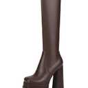 wetkiss Platform Knee High Boots Women Chunky High Heel Black Boots for Women Gogo Boot with Side Zipper Stretchy Boot Not for Bigger Wide Calf 6