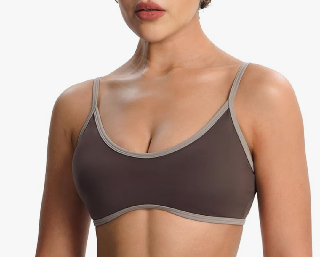 Aoxjox Women's Color Block Workout Sports Bras Fitness Backless Padded Lexi Lined Strappy Bra Athletic Yoga Crop Tank Top L