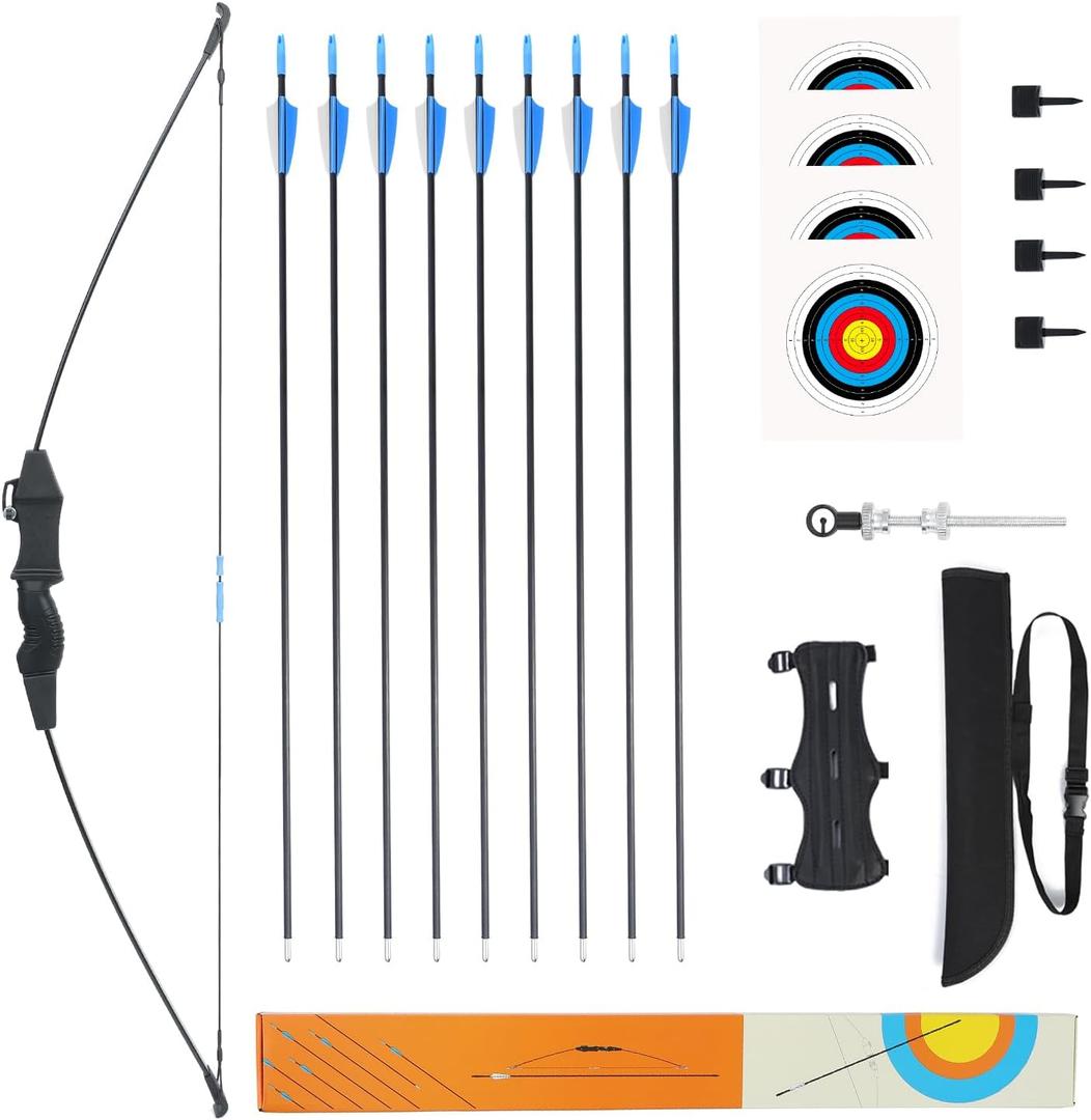 Procener 40" Bow and 28" Arrow Set for Kids, Archery Beginner Gift with 9 Arrows 2 Target Face, 1 Arm Guard and 1 Quiver, 18 Lb Recurve Bow Kit for Teen Outdoor Sports Game Hunting Toy (Black)