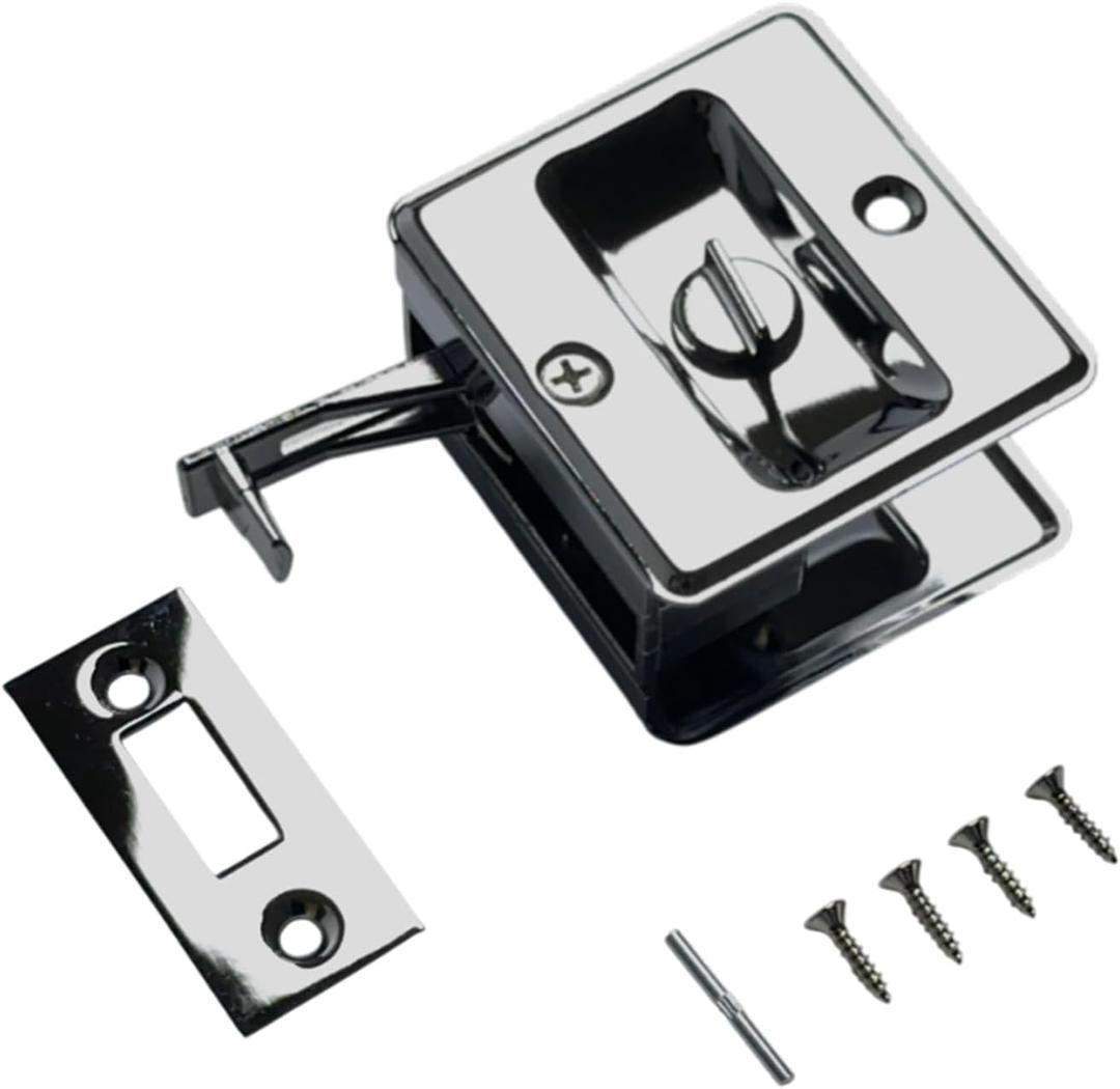 QCAA Solid Brass Sliding Door Pull Door Pocket Lockable, Polish Chrome, 1 Pack, Made in Taiwan