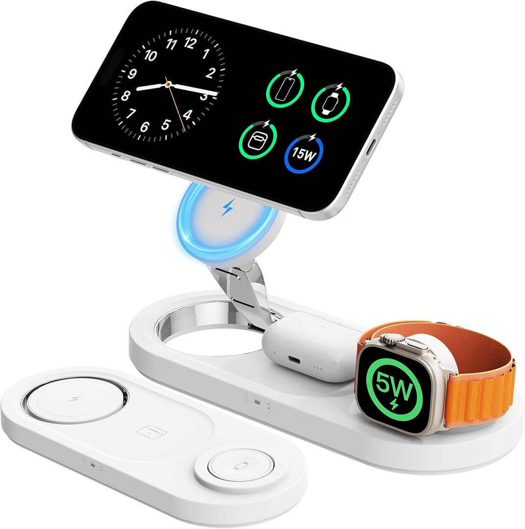 2026 for Apple Watch 5W Fast Charger15W 3 in 1 Wireless Charging Station for Apple Mag-Safe Charger Stand,Fast Magnetic Wireless Charger Station for iPhone17 16 15 14 13 12 Series,Airpods, Watch